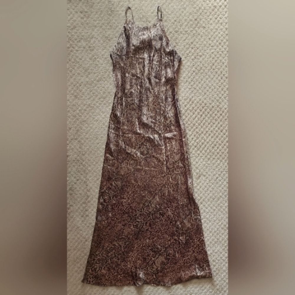 Women's Vintage 90s Satin Snakeskin Print Slip Dress - Brown/Black (Small)